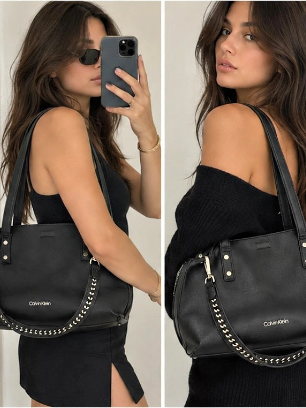 Calvin Klein Black Shoulder Bag with Chain Strap